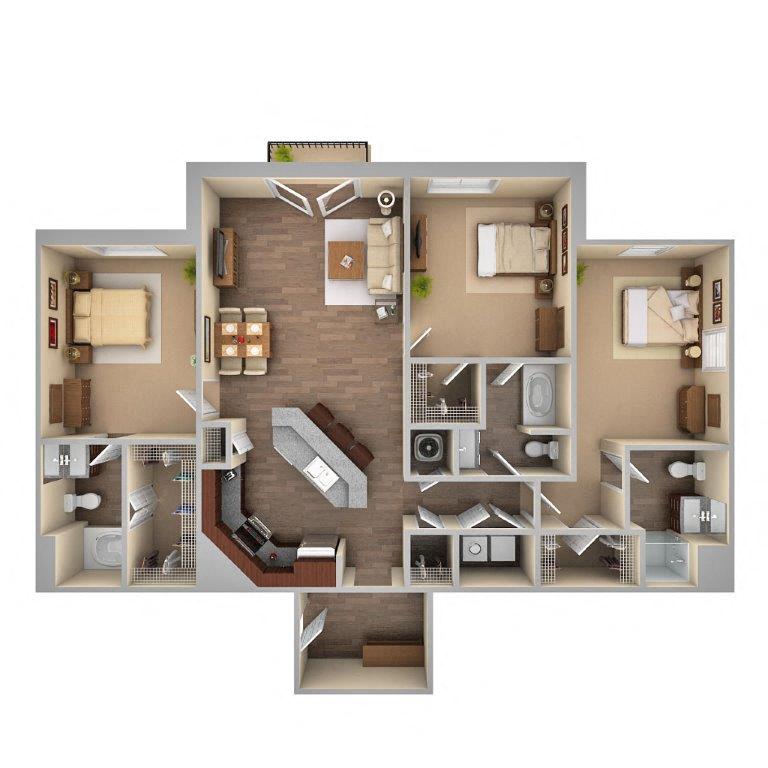 Floor plan for 3 beds, 3 baths, 1523 sqft